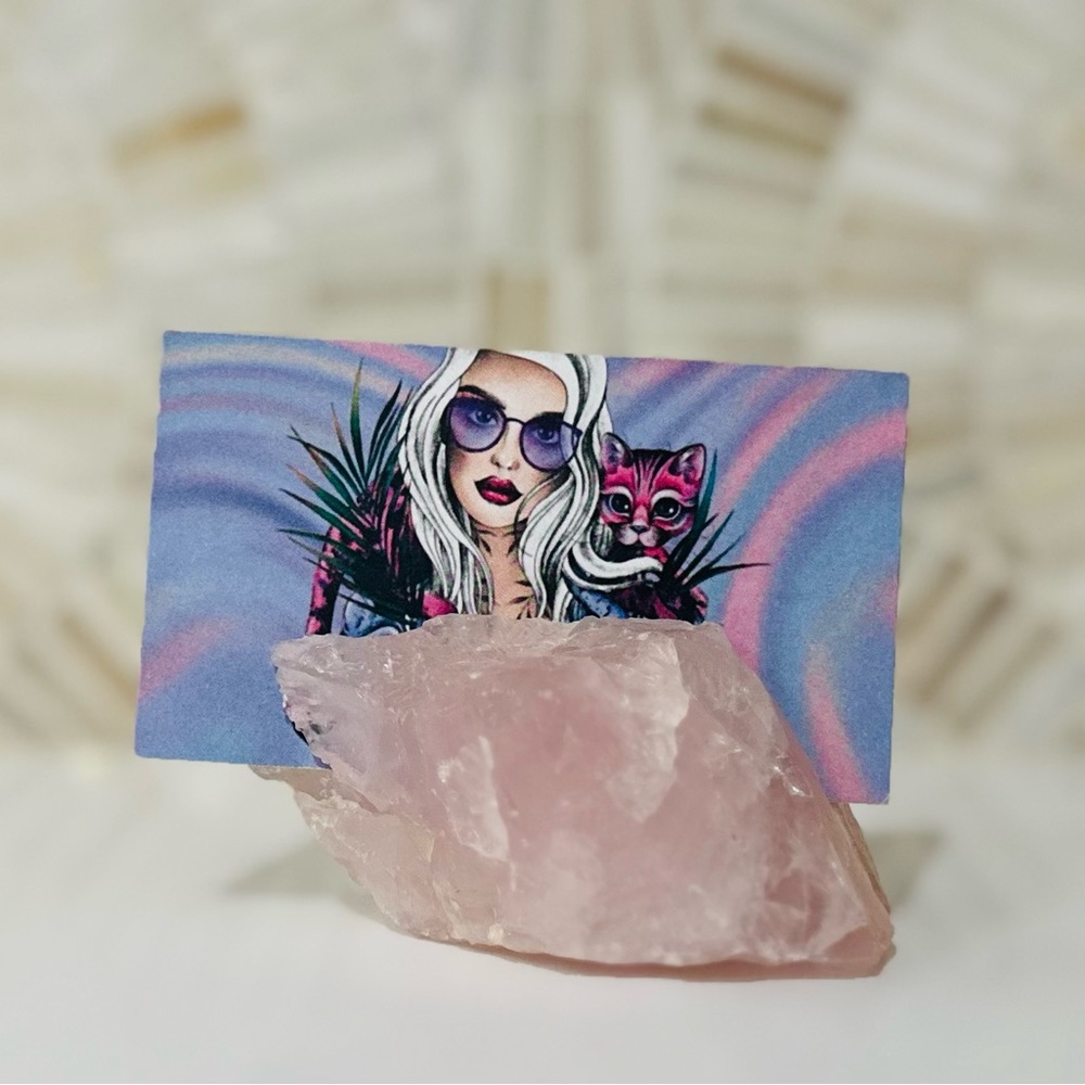 Rose quartz business card holder